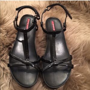 Prada black leather platform sandals